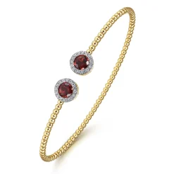 Outlet Gabriel & Co. 14K Yellow Gold Bujukan Diamond Halo and Garnet Bangle