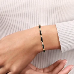 Discount Gabriel & Co. 14K Yellow Gold Bujukan Diamond and Onyx Cuff Bangle Bracelet