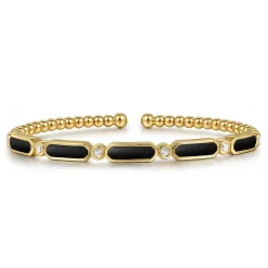 Discount Gabriel & Co. 14K Yellow Gold Bujukan Diamond and Onyx Cuff Bangle Bracelet