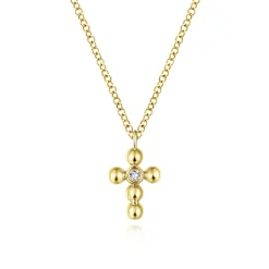 Discount Gabriel & Co. 14K Yellow Gold Bujukan Diamond Cross Pendant Necklace
