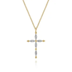 Sale Gabriel & Co. 14K Yellow Gold Bujukan Diamond Cross Pendant Necklace