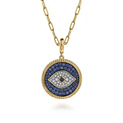 Hot Gabriel & Co. 14K Yellow Gold Bujukan Diamond and Multi Stones Evil Eye Medallion Pendant With Detachable Bail