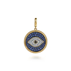 Hot Gabriel & Co. 14K Yellow Gold Bujukan Diamond and Multi Stones Evil Eye Medallion Pendant With Detachable Bail