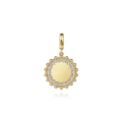 Hot Gabriel & Co. 14K Yellow Gold Bujukan Diamond 18mm Round Shape Personalize Medallion Pendant With Detachable Bail