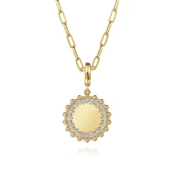 Hot Gabriel & Co. 14K Yellow Gold Bujukan Diamond 18mm Round Shape Personalize Medallion Pendant With Detachable Bail