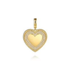 New Gabriel & Co. 14K Yellow Gold Bujukan Diamond Heart Personalize Medallion With Detachable Bail