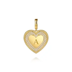 New Gabriel & Co. 14K Yellow Gold Bujukan Diamond Heart Personalize Medallion With Detachable Bail