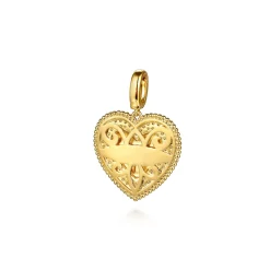 New Gabriel & Co. 14K Yellow Gold Bujukan Diamond Heart Personalize Medallion With Detachable Bail