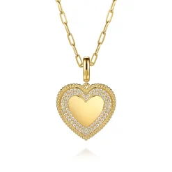 New Gabriel & Co. 14K Yellow Gold Bujukan Diamond Heart Personalize Medallion With Detachable Bail