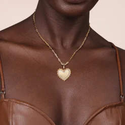 Best Gabriel & Co. 14K Yellow Gold Bujukan Diamond 24mm Heart Medallion PendantWith Detachable Bail