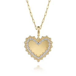 Best Gabriel & Co. 14K Yellow Gold Bujukan Diamond 24mm Heart Medallion PendantWith Detachable Bail