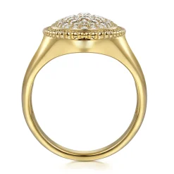 Gabriel & Co. 14K Yellow Gold Bujukan Diamond Elongated Oval Signet Ring