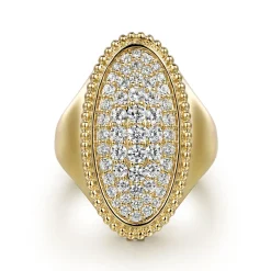 Gabriel & Co. 14K Yellow Gold Bujukan Diamond Elongated Oval Signet Ring