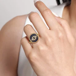 Outlet Gabriel & Co. 14K Yellow Gold Bujukan Diamond and Multi Stones Evil Eye Signet Ring