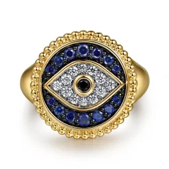 Outlet Gabriel & Co. 14K Yellow Gold Bujukan Diamond and Multi Stones Evil Eye Signet Ring