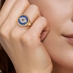 Outlet Gabriel & Co. 14K Yellow Gold Bujukan Diamond and Multi Stones Evil Eye Signet Ring