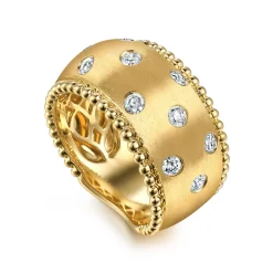 Clearance Gabriel & Co. 14K Yellow Gold Bujukan Diamond Ladies Wide Band Ring