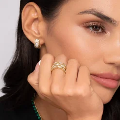 Discount Gabriel & Co. 14K Yellow Gold Bujukan Diamond J Hoop Stud Earrigs