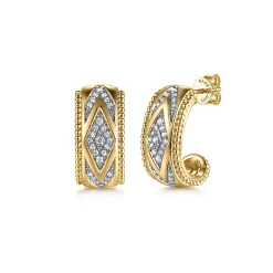 Discount Gabriel & Co. 14K Yellow Gold Bujukan Diamond J Hoop Stud Earrigs