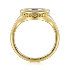 Outlet Gabriel & Co. 14K Yellow Gold Bujukan Diamond and Sapphire Evil Eye Signet Ladies Ring