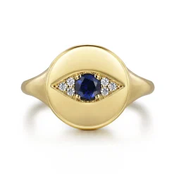 Outlet Gabriel & Co. 14K Yellow Gold Bujukan Diamond and Sapphire Evil Eye Signet Ladies Ring