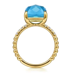 Best Gabriel & Co. 14K Yellow Gold Bujukan Diamond and Blue Topaz Signet Ring