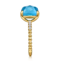 Best Gabriel & Co. 14K Yellow Gold Bujukan Diamond and Blue Topaz Signet Ring