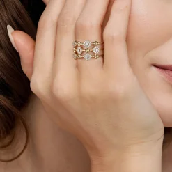 Clearance Gabriel & Co. 14K Yellow Gold Bujukan Diamond Cluster Wide Band Ring