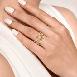 Clearance Gabriel & Co. 14K Yellow Gold Bujukan Diamond Cluster Wide Band Ring