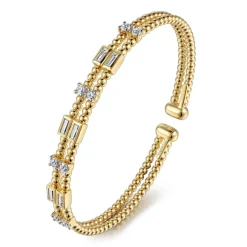 Discount Gabriel & Co. 14K Yellow Gold Bujukan Double Rows Baguette Diamond Fashion Bangle