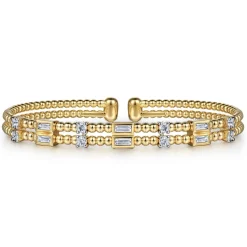 Discount Gabriel & Co. 14K Yellow Gold Bujukan Double Rows Baguette Diamond Fashion Bangle