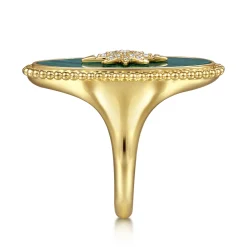 Clearance Gabriel & Co. 14K Yellow Gold Bujukan Elongated Oval Malachite Inlay Starburst Signet Ring