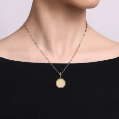 Clearance Gabriel & Co. 14K Yellow Gold Bujukan Hexagon Personalized Medallion Pendant With Detachable Bail