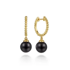 New Gabriel & Co. 14K Yellow Gold Bujukan Huggie Earrings with Onyx Drops