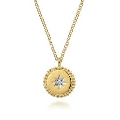 New Gabriel & Co. 14K Yellow Gold Bujukan Medallion Necklace with Starburst Diamond Center