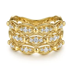 Best Gabriel & Co. 14K Yellow Gold Bujukan Multi Row Diamond Wide Band Ring