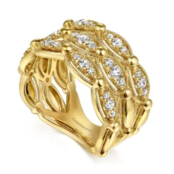 Best Gabriel & Co. 14K Yellow Gold Bujukan Multi Row Diamond Wide Band Ring