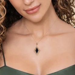 Sale Gabriel & Co. 14K Yellow Gold Bujukan Onyx Rhombus Pendant Necklace
