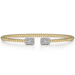 Hot Gabriel & Co. 14K Yellow Gold Bujukan Open Cuff Bracelet with Diamond Baguettes