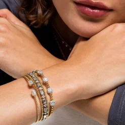 Hot Gabriel & Co. 14K Yellow Gold Bujukan Open Cuff Bracelet with Diamond Baguettes
