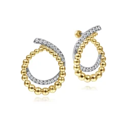 Outlet Gabriel & Co. 14K Yellow Gold Bujukan Open Double Row Ball and Diamond Bypass Hoop Earrings