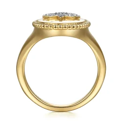 New Gabriel & Co. 14K Yellow Gold Bujukan Oval Diamond Starburst Signet Ring