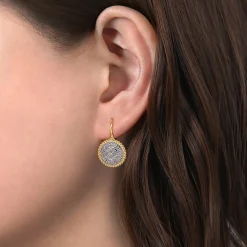 New Gabriel & Co. 14K Yellow Gold Bujukan Pave Diamond Drop Earrings