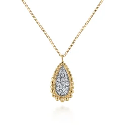 Sale Gabriel & Co. 14K Yellow Gold Bujukan Pave Diamond Teardrop Pendant Necklace