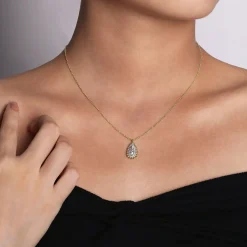 Sale Gabriel & Co. 14K Yellow Gold Bujukan Pave Diamond Teardrop Pendant Necklace