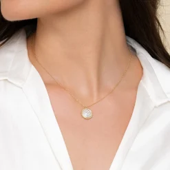 Hot Gabriel & Co. 14K Yellow Gold Bujukan Pave Diamond Medallion Necklace