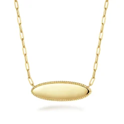 Gabriel & Co. 14K Yellow Gold Bujukan Personalized Elongated Oval Pendant Necklace with Hollow Paperclip Chain