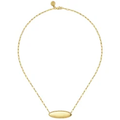 Gabriel & Co. 14K Yellow Gold Bujukan Personalized Elongated Oval Pendant Necklace with Hollow Paperclip Chain