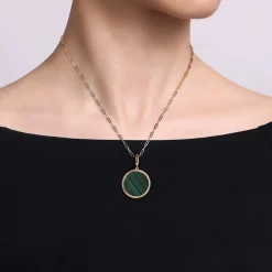 Outlet Gabriel & Co. 14K Yellow Gold Bujukan Round Malachite Medallion Pendant With Detachable Bail