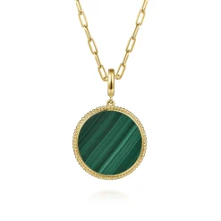 Outlet Gabriel & Co. 14K Yellow Gold Bujukan Round Malachite Medallion Pendant With Detachable Bail